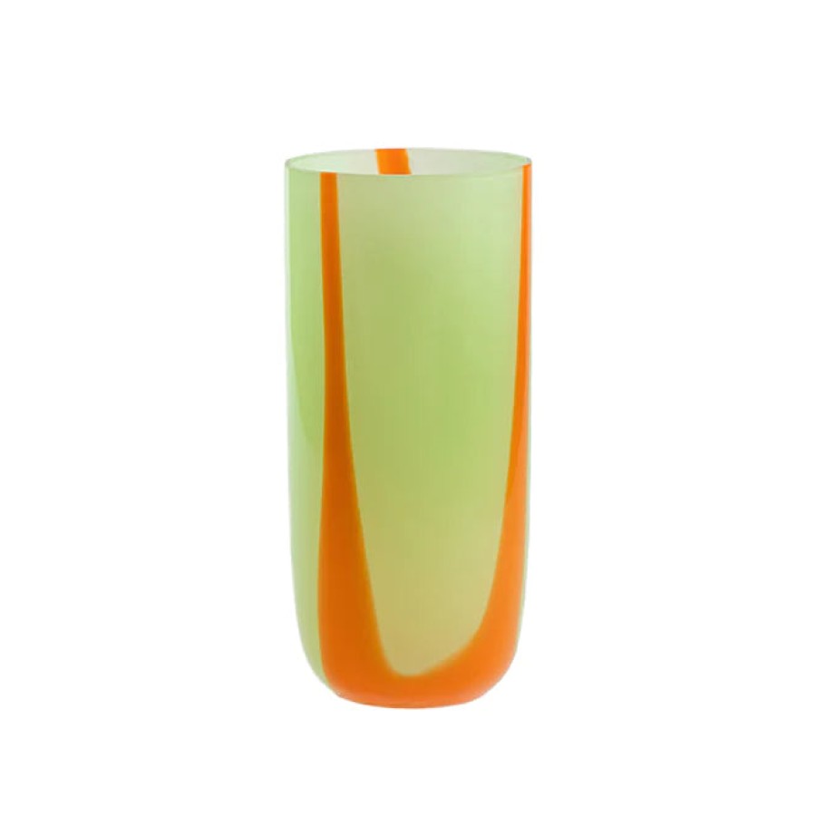 Bode Living Flow Longdrink Tumbler - Green With Orange Stripes Glassware