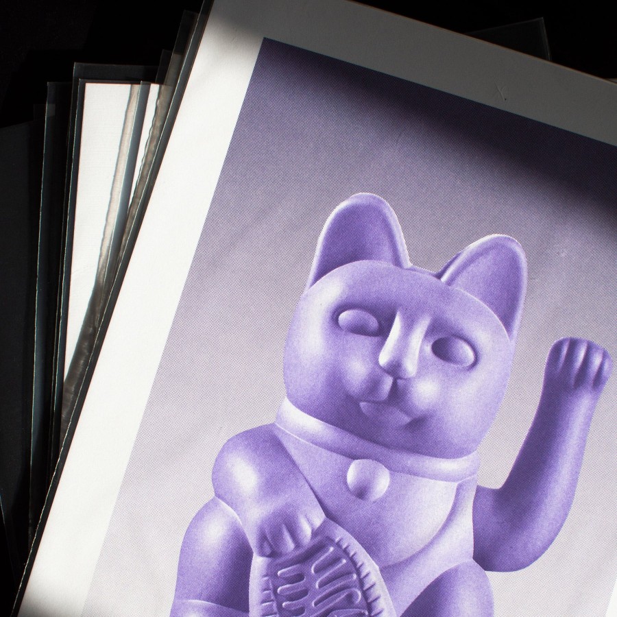 Bode Living Lilac Lucky Cat Risograph Art Print Artwork & Prints