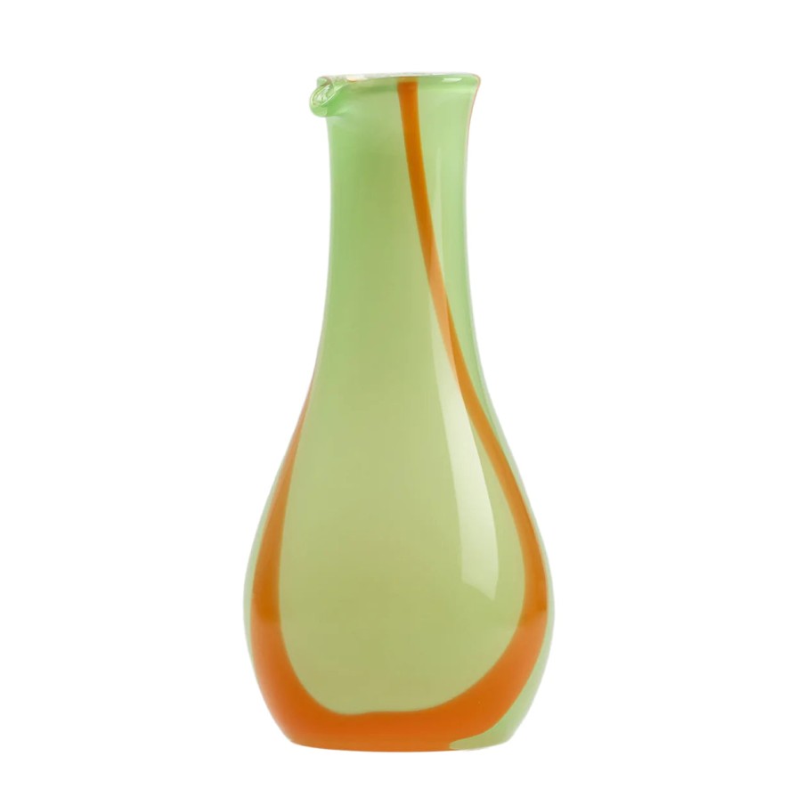 Bode Living Flow Water Carafe - Green With Orange Stripes Glassware