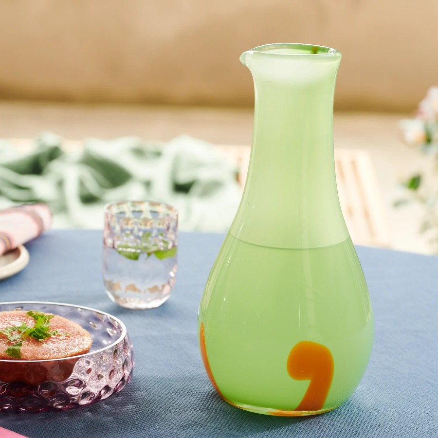 Bode Living Flow Water Carafe - Green With Orange Stripes Glassware