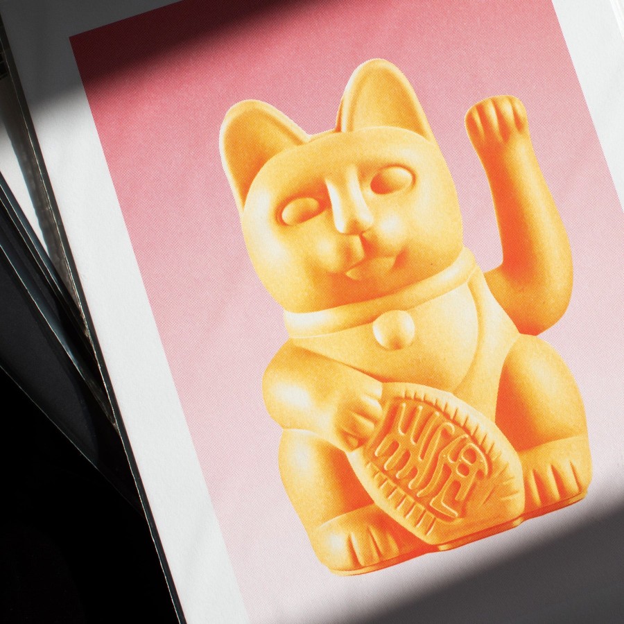 Bode Living Peach Lucky Cat Risograph Art Print Artwork & Prints